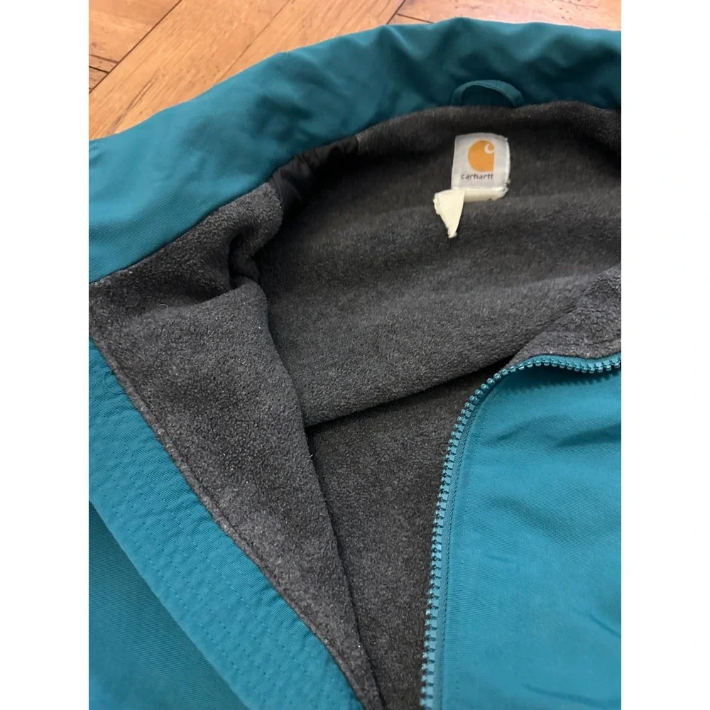 vtg carhartt fleece lined full zip aqua jacket‎ with company logo unsized